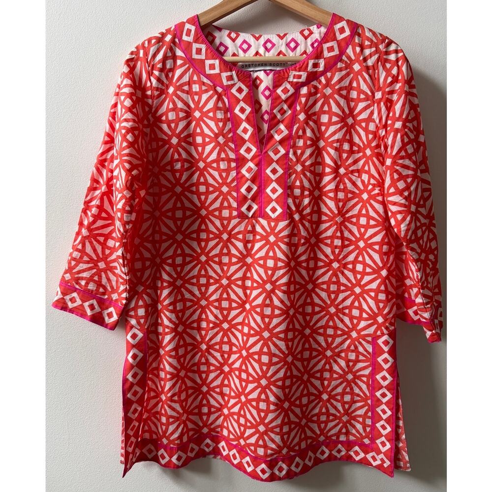 Gretchen Scott orange/pink geometric tunic size small
